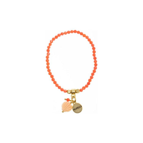 small coral beaded bracelet with shell charm 