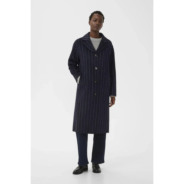 Part Two Ladies Lorelais Dark Navy Pinstripe Coat