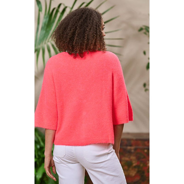 Luella Ladies Pearl Alpaca Knit Cardigan w/Pearl Buttons Fluorescent Coral