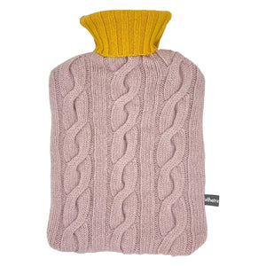 Cashmere Mix Cable Knit Hot Water Bottle - Light Pink & Yellow