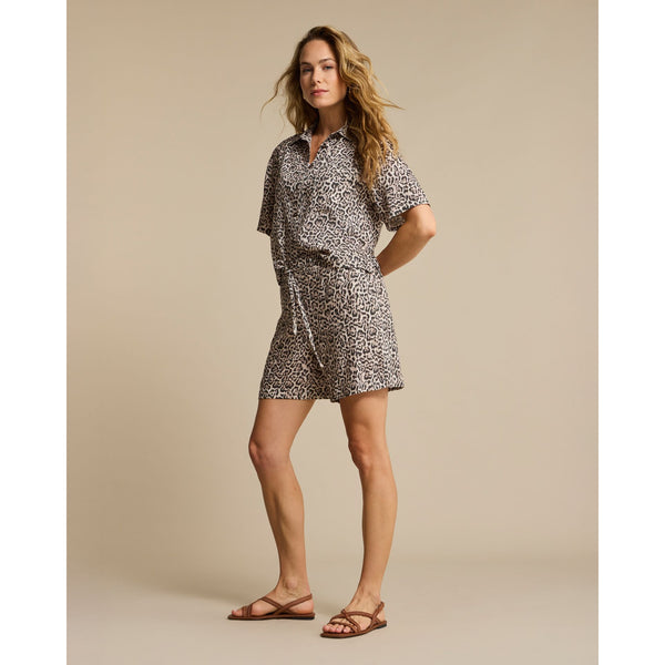 Red Button Ladies Nora Blouse Linen Leopard pebble