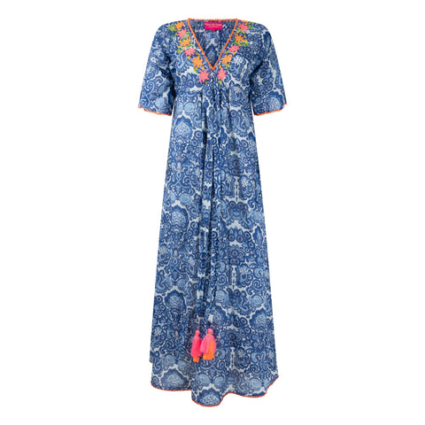 Place du Soleil Ladies China Blue Embroidered Dress
