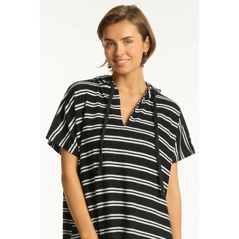 Sea Level Ladies Surf Terry Surf Poncho - Black and White Striped