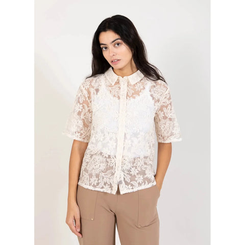 Coster Copenhagen Ladies Shirt with Lace - Creme