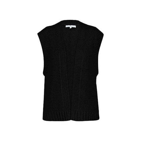 non fastening black knitted sleeveless cardigan 