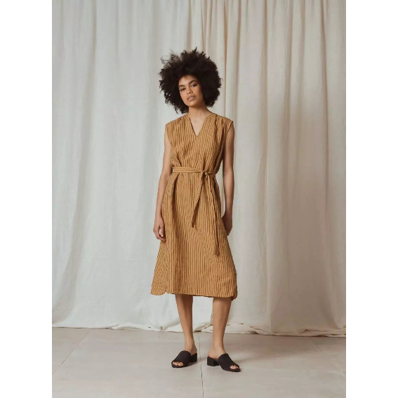 Indi and Cold Ladies Pinstripe Linen Dress - Camel L/40 Indi and Cold Ladies Pinstripe Linen Dress - Camel L/40