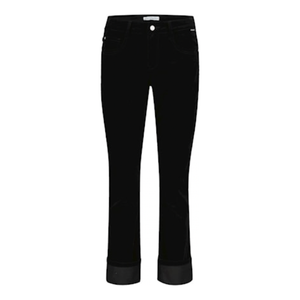 black tapered leg velvet trousers with zip and button