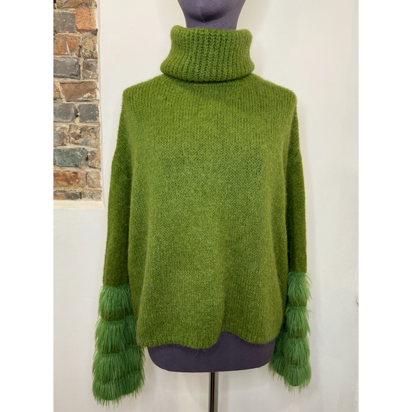 Olive Green roll neck with four fluff design 