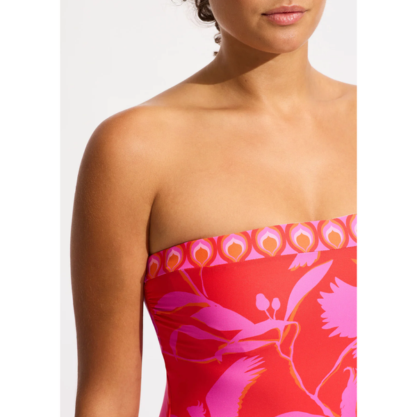Seafolly Ladies Birds Of Paradise DD Bandeau One Piece - Chilli Red