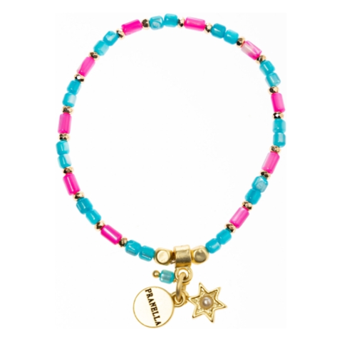 pink and blue beaded bracelet with star charm