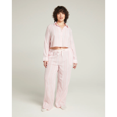 Nudea Ladies Cropped Pyjama Shirt - Pink Fondant