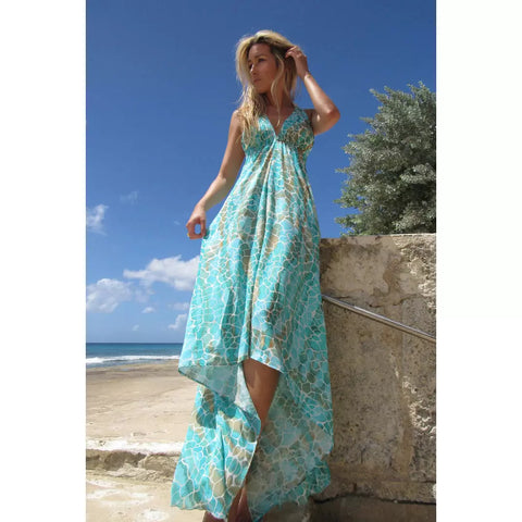 Sophia Alexia Ladies Silk Ibiza Dress - Aqua Pebbles
