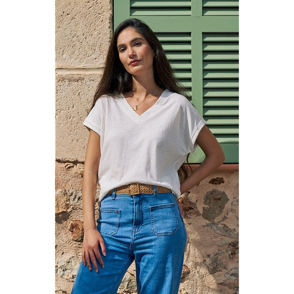 Luella Ladies Cotton T-Shirt V-Neck White or Vanilla