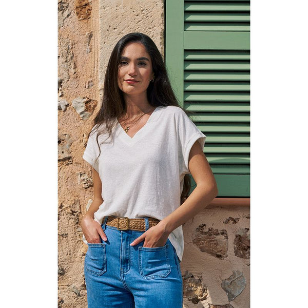 Luella Ladies Cotton T-Shirt V-Neck White or Vanilla