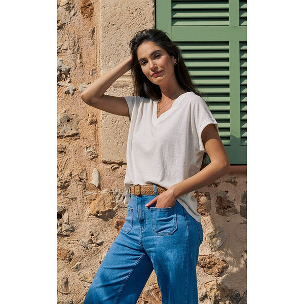 Luella Ladies Cotton T-Shirt V-Neck White or Vanilla