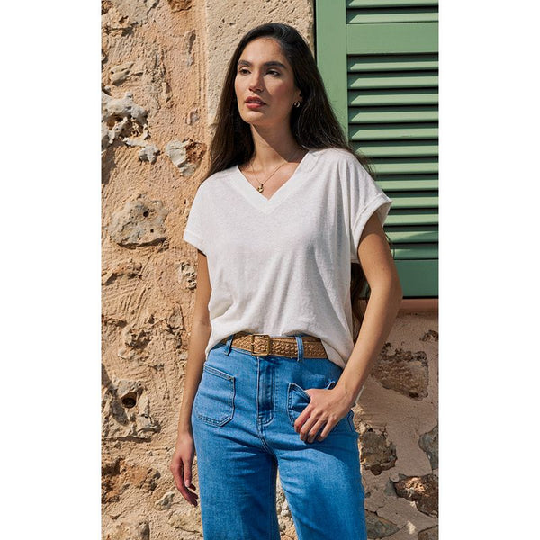 Luella Ladies Cotton T-Shirt V-Neck White or Vanilla