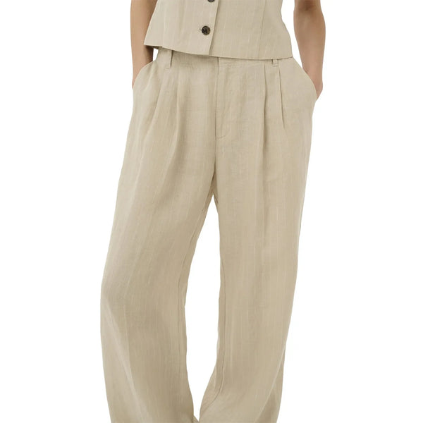 Part Two AliyaPW Trousers - Neutral Pinstripe / Brown