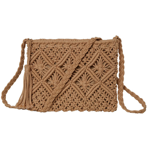 Somerville Scarves Cotton Crochet Cross Body Bag - Tan