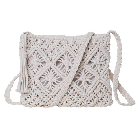 Somerville Scarves Cotton Crochet Cross Body Bag - White