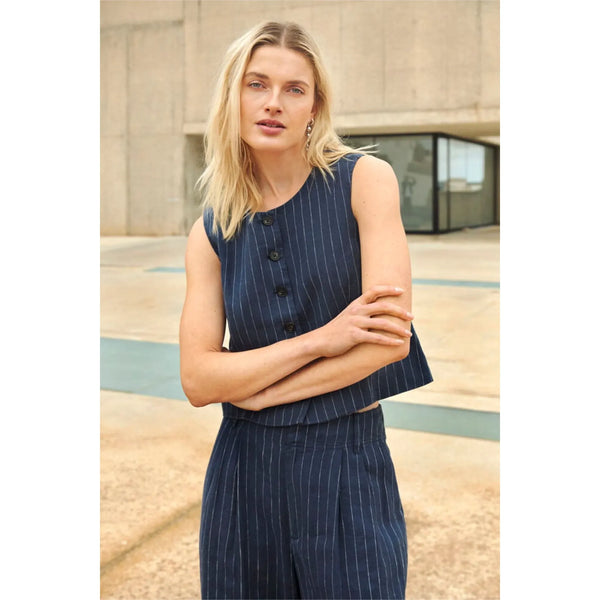 Part Two Ladies Azania Waistcoat - Blue Nights Pinstripe