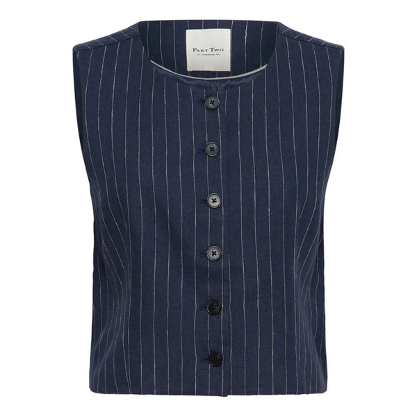 Part Two Ladies Azania Waistcoat - Blue Nights Pinstripe