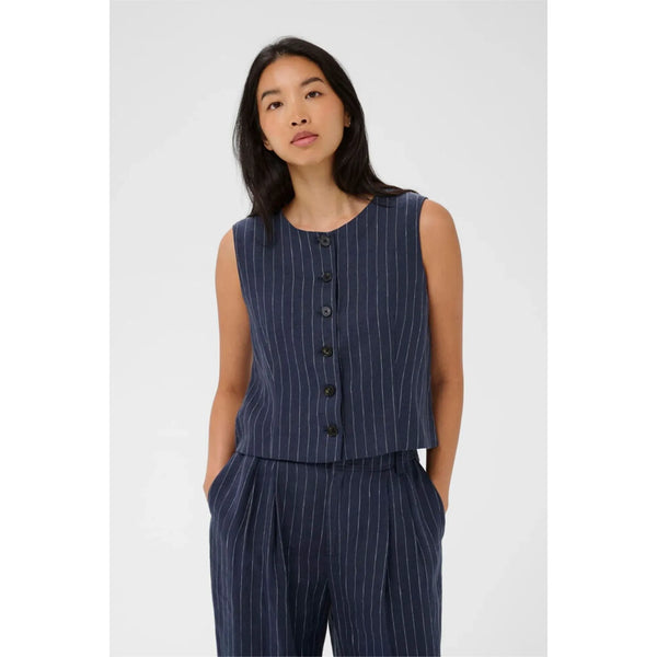 Part Two Ladies Azania Waistcoat - Blue Nights Pinstripe
