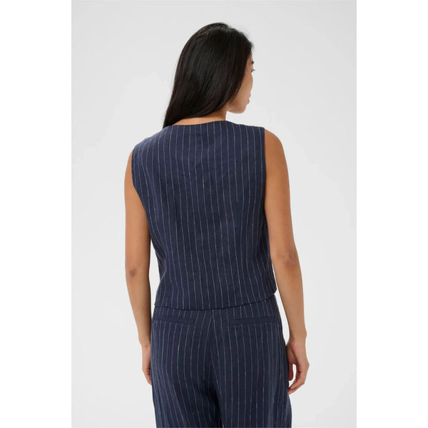 Part Two Ladies Azania Waistcoat - Blue Nights Pinstripe