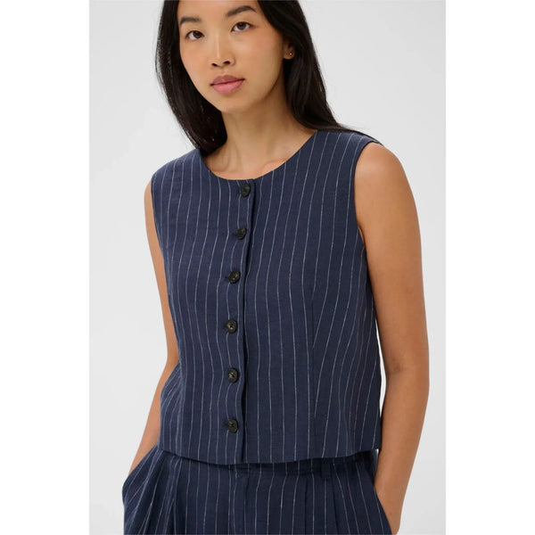 Part Two Ladies Azania Waistcoat - Blue Nights Pinstripe