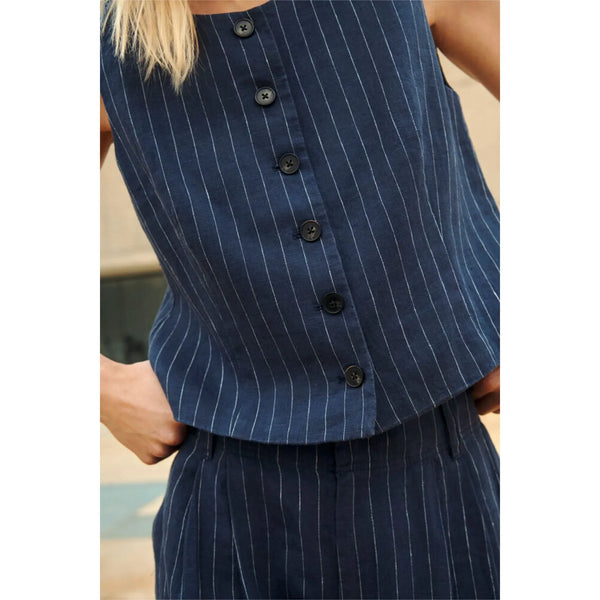 Part Two Ladies Azania Waistcoat - Blue Nights Pinstripe