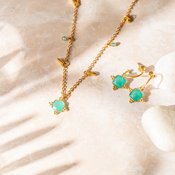 Ashiana London Asia Hoop Earrings - Aqua Chalcedony