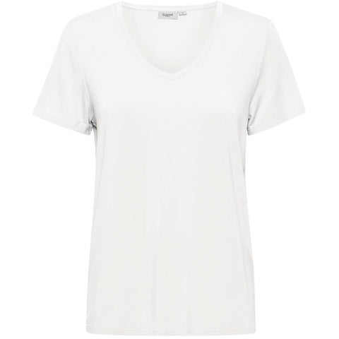 BASIC WHITE TSHIRT WITH VNECK AND CAP SLEEVES