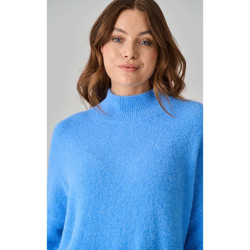 Luella Ladies Lulu Funnel Neck Alpaca Knit Jumper - Sky Blue