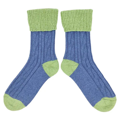 Cashmere Mix Unisex Slouch Socks - Denim/Celery