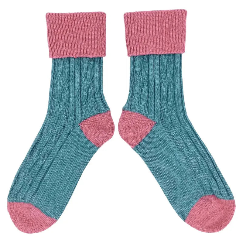 Cashmere Mix Unisex Slouch Socks - Jade/Dusty Pink