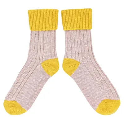 Cashmere Mix Unisex Slouch Socks - Yellow/Light Pink