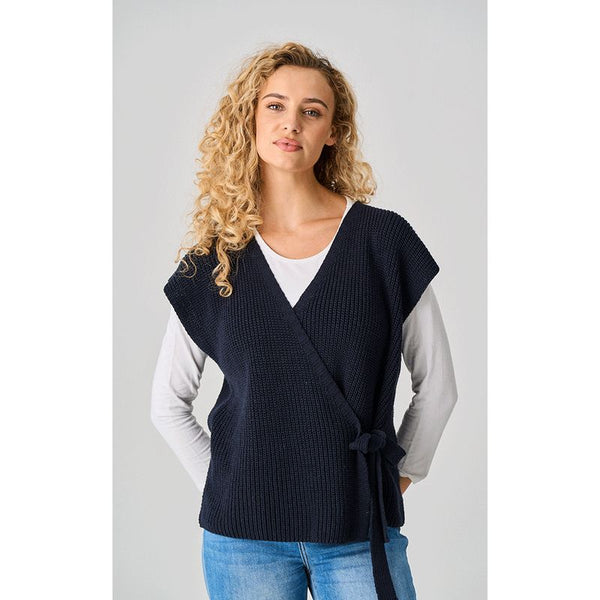 Luella Ladies Tetbury Heavy Knit Cotton Tie Fasten Waistcoat - Navy