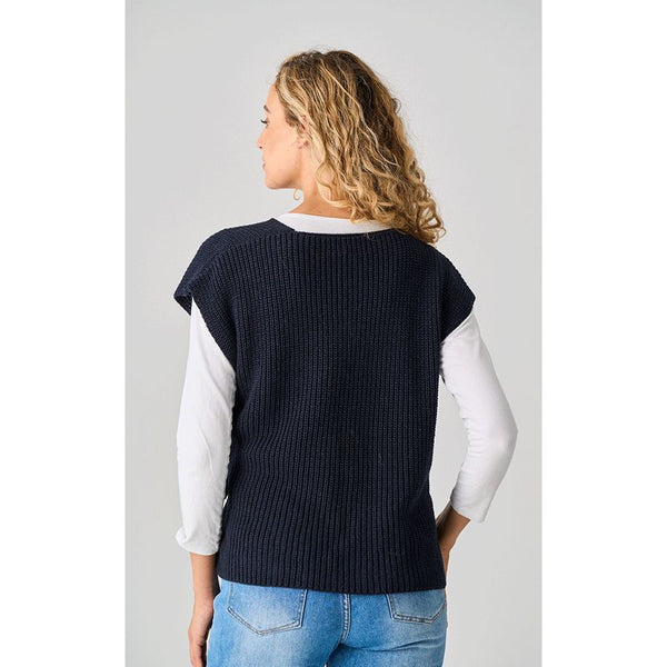 Luella Ladies Tetbury Heavy Knit Cotton Tie Fasten Waistcoat - Navy