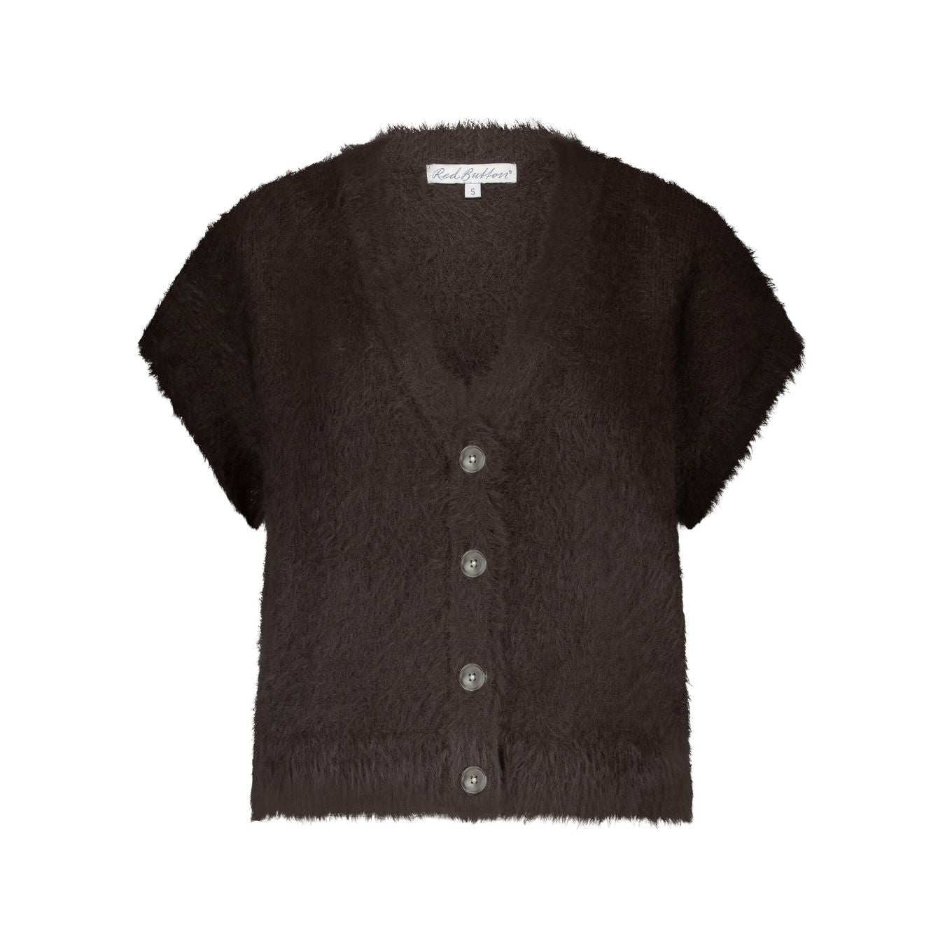 Red Button Ladies Sleeveless Fuzzy Cardigan - Espresso