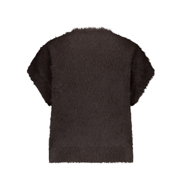 Red Button Ladies Sleeveless Fuzzy Cardigan - Espresso