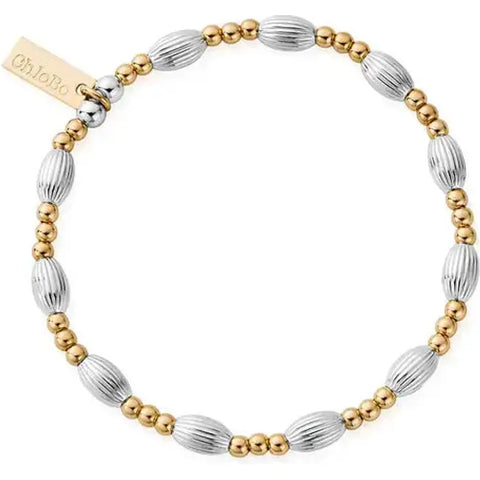 925 Sterling Silver and Gold Plated beads, the contemporary mixed metal look will keep you on trend while the corrugated beads will catch the light around yo