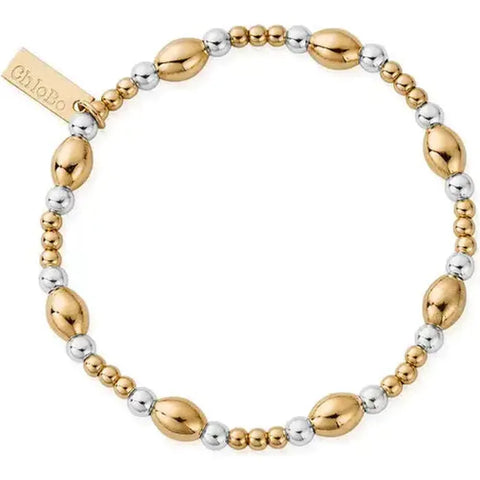 925 Sterling Silver and Gold Plated beads, the contemporary mixed metal look will keep you on trend while the corrugated beads will catch the light around you.