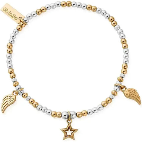 three charm style, featuring our open star charm amongst two dreamy angel wings, our Everyday Seeker bracelet represents protection, guidance and spirituality. 