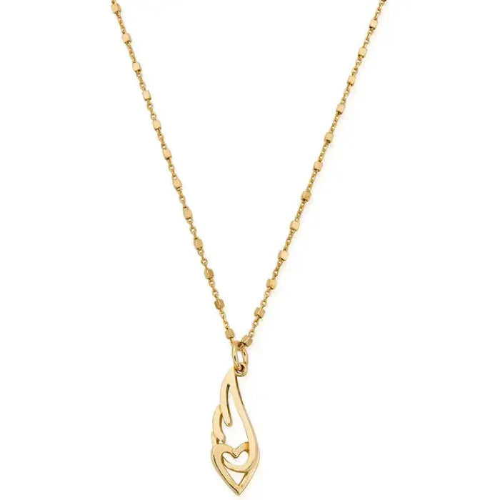 ChloBo Ladies Delicate Cube Interlocking Heart and Angel Wing Necklace - Gold