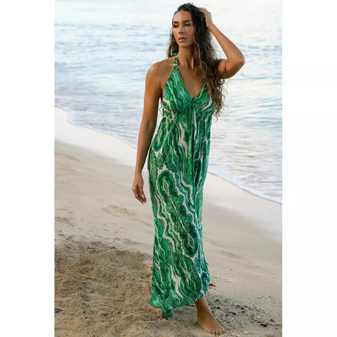 Sophia Alexia Ladies Silk Ibiza Dress - Green Coral