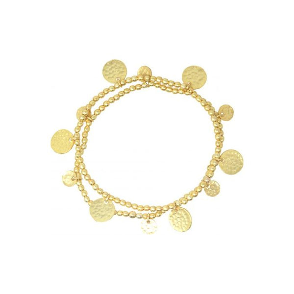 set of 2 and are strung on elastic making them easy to wear everyday. This delicate charm bracelet is adorned with gold hammered discs, to create a perfect addition to your bracelet stack. The Libra bracelet is also the perfect friendship gift, as the two strands can be worn separately. Keep one and give the other to your loved one as a thoughtful present.