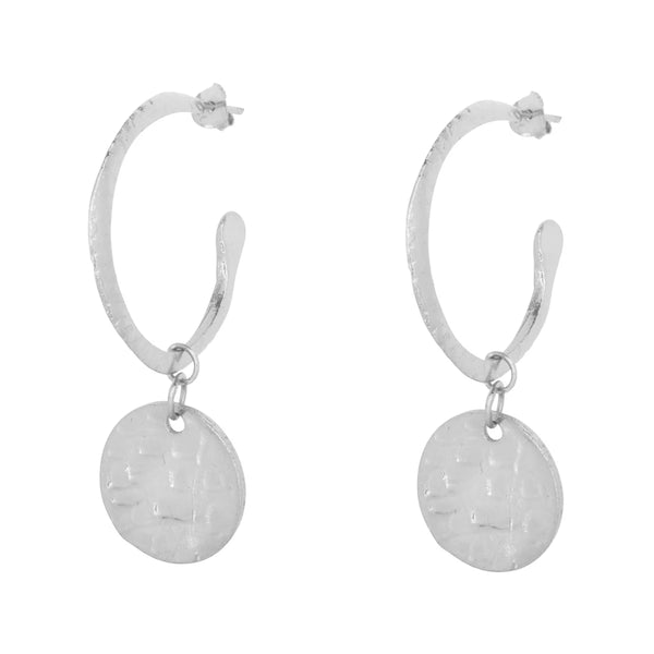 Ashiana London Ladies Esmeralda Silver Hoop And Coin Earrings