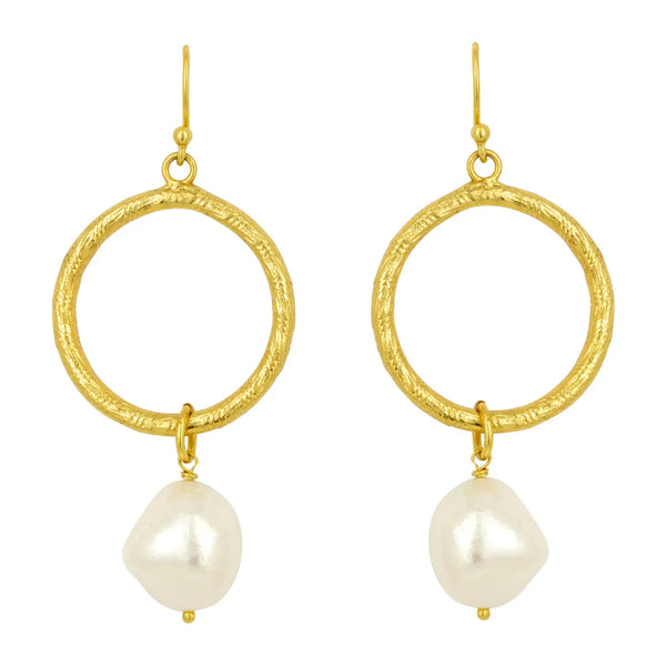 Ashiana London Ladies Margot Gold Pearl Hoop Earrings