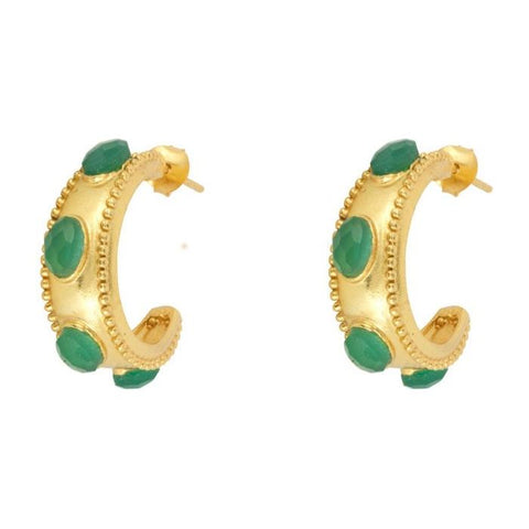 Ashiana Ladies Daphne Green Agate Lapis Hoop Earrings