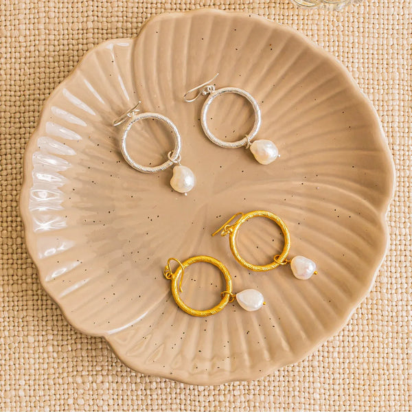 Ashiana London Ladies Margot Silver Pearl Hoop Earrings