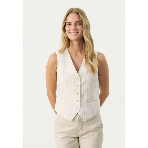 Part Two Ladies Nadhia Waistcoat - Whitecap Grey Stripe